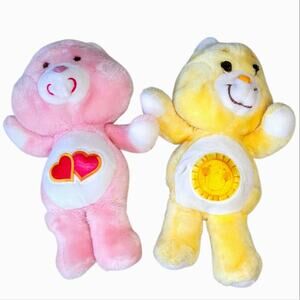 Vintage 80s Care Bears Plush Stuffed Animals Love A Lot & Sunshine LOT